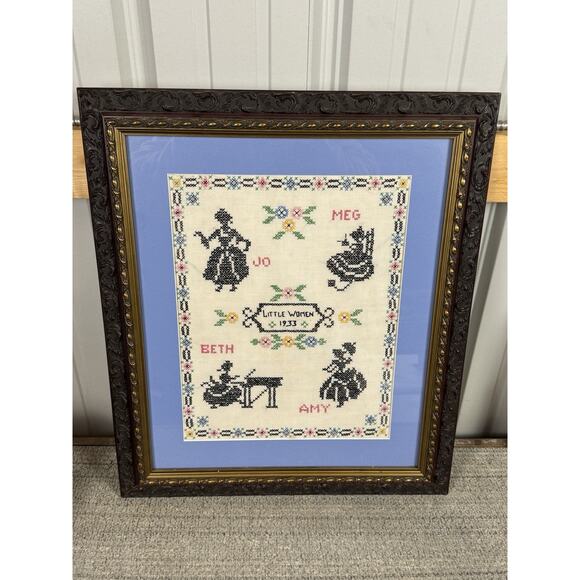 Vintage Little Women Needlepoint W/ Beautiful Frame- Frame App. 22x18 - Picture 1 of 11